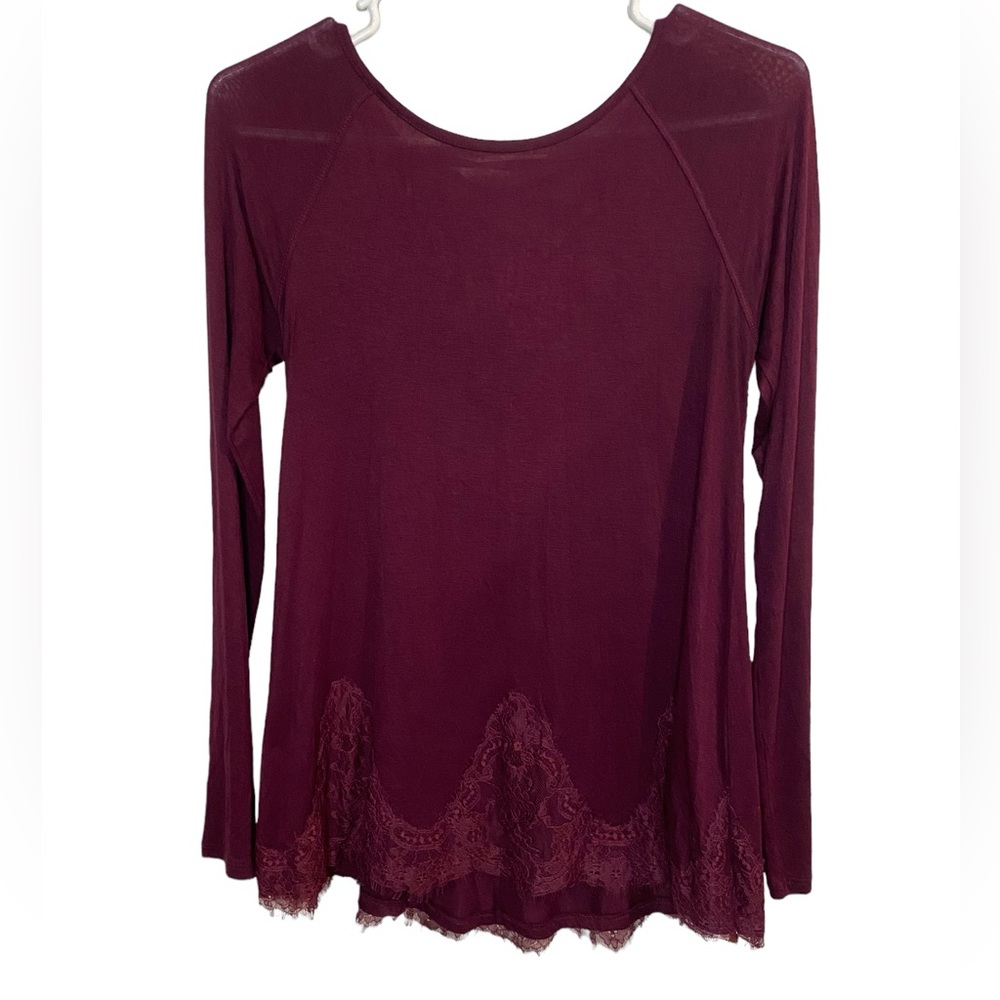 Altar'd State Maroon Long Sleeve Blouse With Lace Size Small Laced Back Whimsy